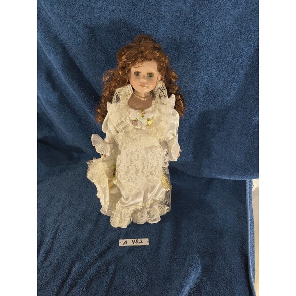 Cathay Collection Porcelain Doll with Satin And Lace Dress and Curly Hair - Picture 9 of 9